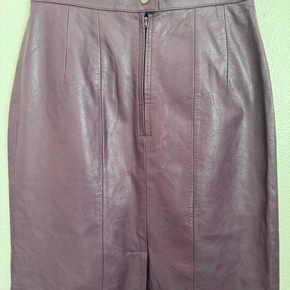 Jacqueline Ferrar Maroon Leather Midi Skirt Classic Vintage 90s Size 6 - Picture 5 of 8